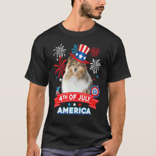 T-shirt 4 juillet Jour Patriotique Shetland Sheepdog Chien