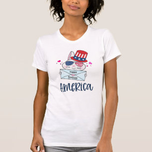 T-shirt 4 juillet lapin avec les Etats-Unis Drapeau lunett