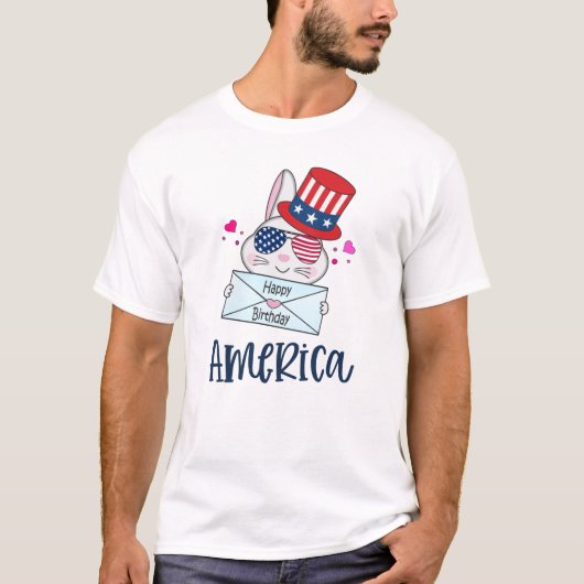 T-shirt 4 juillet lapin avec les Etats-Unis Drapeau lunett (Devant)
