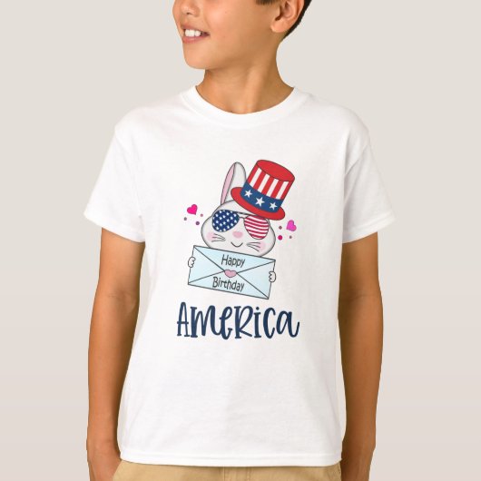 T-shirt 4 juillet lapin avec les Etats-Unis Drapeau lunett (Devant)