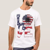 T-shirt 4 juillet Love Sunflower Patriotique drapeau améri (Devant)