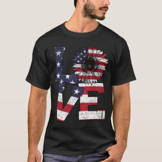 T-shirt 4 juillet Love Sunflower Patriotique drapeau améri