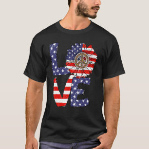 T-shirt 4 juillet Love Sunflower US États-Unis Drapeau amé