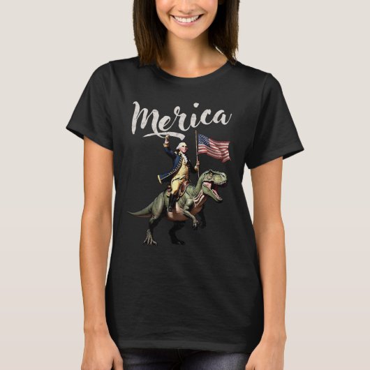 T-shirt 4 juillet Merica George Washington À cheval Sur Un (Devant)