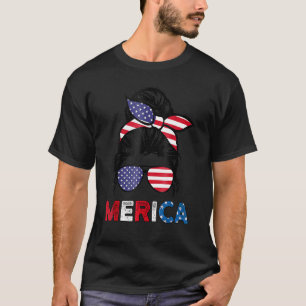 T-shirt 4 juillet Merica Sunglass Maman Vie Messy Bun Ame