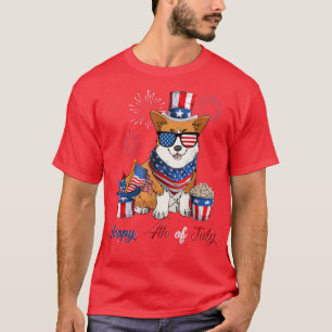 T-shirt 4 juillet Mignon Drapeau Américain Drôle de Corgi