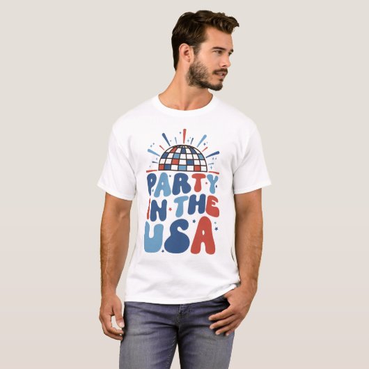 T-SHIRT 4 JUILLET PARTI AMÉRICAIN AUX ÉTATS-UNIS TYPOGRAPH (Devant entier)