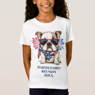 T-Shirt 4 Juillet Red Blue Bulldog Famille Réunion fille