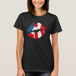 T-shirt 4 juillet Rouge Blanc & Bleu Grosses lèvres Baiser