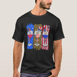 T-shirt 4 juillet Rouge Blanc Bleu Vin Boire Usa Drapeau P