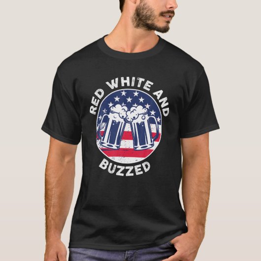 T-shirt 4 juillet Rouge Blanc et Buzz Funny Beer USA Fl (Devant)