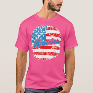 T-shirt 4 juillet Sunflower US America Drapeau Stars et St