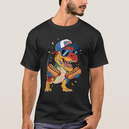 T-shirt 4 juillet T Rex Dinosaur Lunettes de soleil Hotdog (Devant)