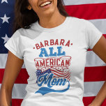 T-shirt 4 juillet Toute maman américaine famille patriotiq<br><div class="desc">Célébrez le 4 juillet avec ce t-shirt patriotique avec le libellé "All American maman" en polices de style rétro rouge et bleu clair sur l'emblématique drapeau américain stars et rayures. Facile à personnaliser avec votre nom, ce t-shirt est parfait pour toute 4 juillet fête ou réunion de famille, ou même...</div>