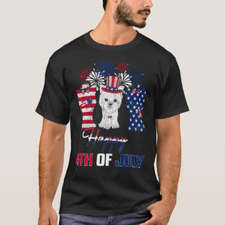 T-shirt 4 Juillet Trois Rouge Blanc Yorkshire Terrier Bleu