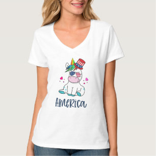 T-shirt 4 juillet Unicorne avec les États-Unis Drapeau lun