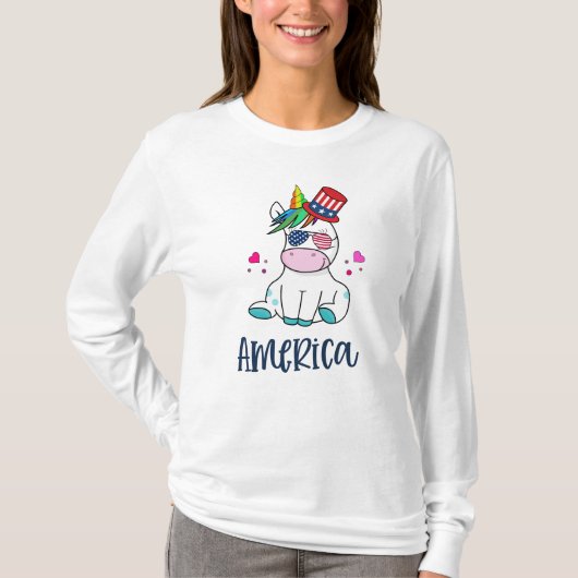 T-shirt 4 juillet Unicorne avec les États-Unis Drapeau lun (Devant)
