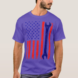 T-shirt 4 juillet USA American Flag Wrench Mechanic Vin
