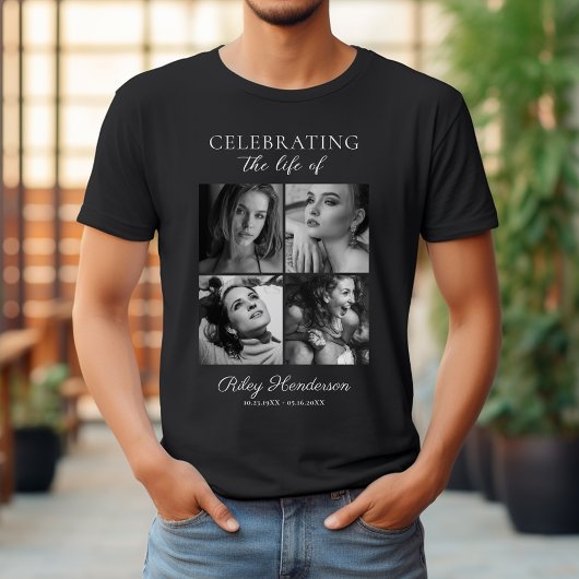 T-shirt 4 Photo Celebration of Life Funeral Black