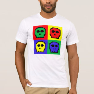 T-shirt 4 rétros crânes à 8 bits de couleur