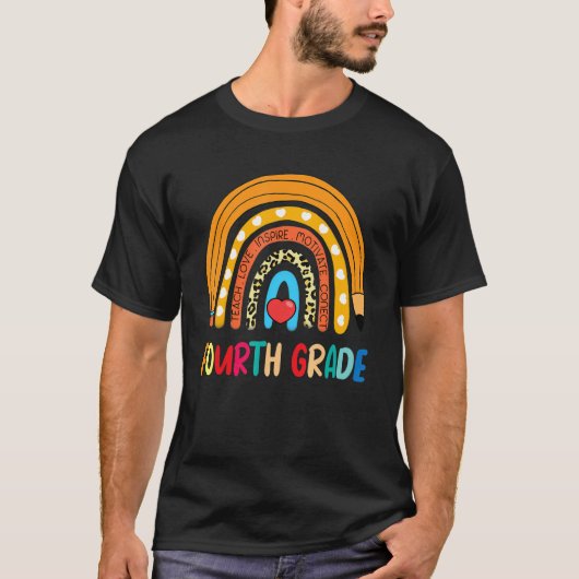 T-shirt 4e année Empreinte de léopard arc-en-ciel Enseigna (Devant)