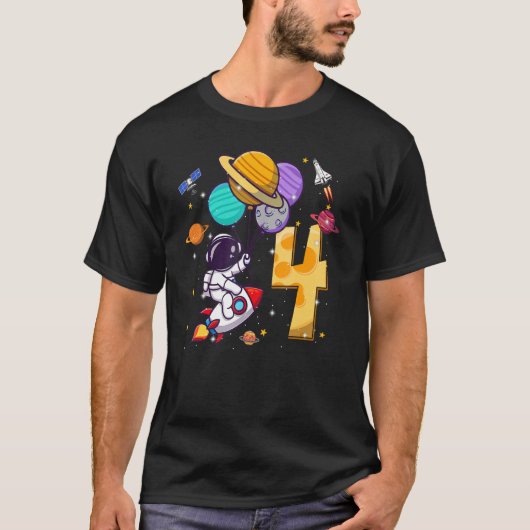 T-shirt 4e anniversaire astronaute ballon spatial 4 ans (Devant)
