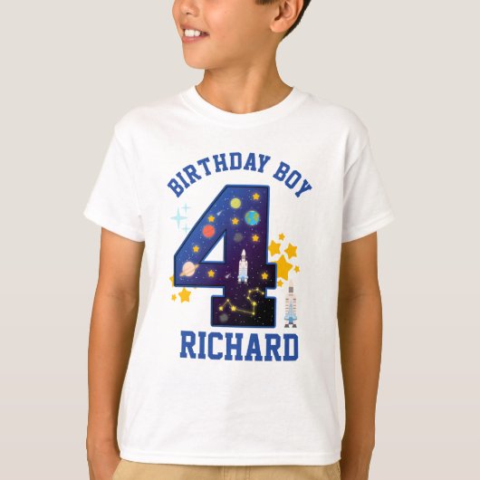 T-shirt 4e anniversaire Boy Space 4 | Planètes Galaxy (Devant)