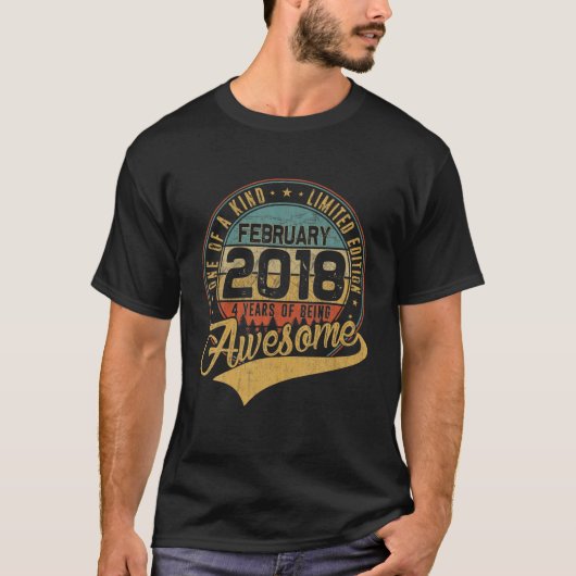 T-shirt 4E Anniversaire Cadeau Retro Février 2018 4 Ans 4T (Devant)