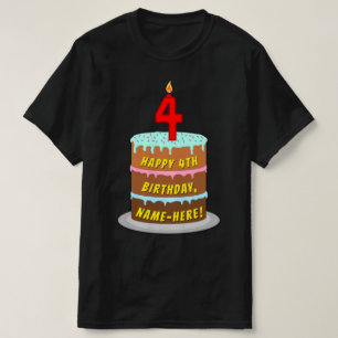 T-shirt 4e anniversaire — Fun Cake & Candle, avec nom pers