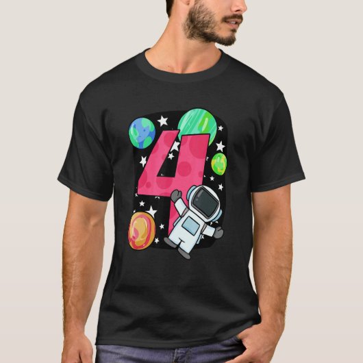 T-shirt 4e anniversaire garçon 4 ans astronaute Rocket Spa (Devant)