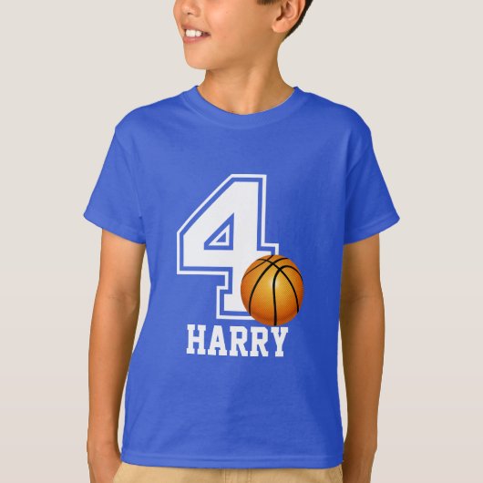T-shirt 4e anniversaire garçon basket-ball personnalisé-2 (Devant)