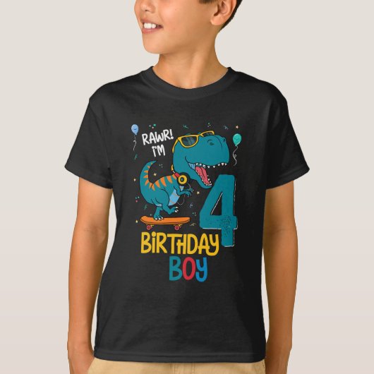 T-shirt 4e anniversaire Trex Boy 4 ans (Devant)