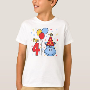 T-shirt 4ème anniversaire de visage bleu d'hippopotame