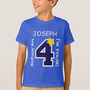 T-shirt 4ème BLEU de garçon d'anniversaire un nom fait s