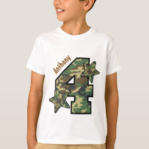 T-shirt 4ème Garçon Camo d'anniversaire et nom fait sur