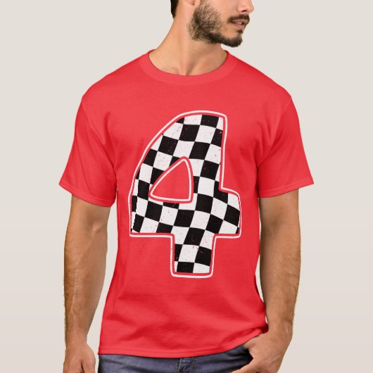 T-shirt 4th Birthday Checkered Number 4 Car Racing Flag bo (Devant)
