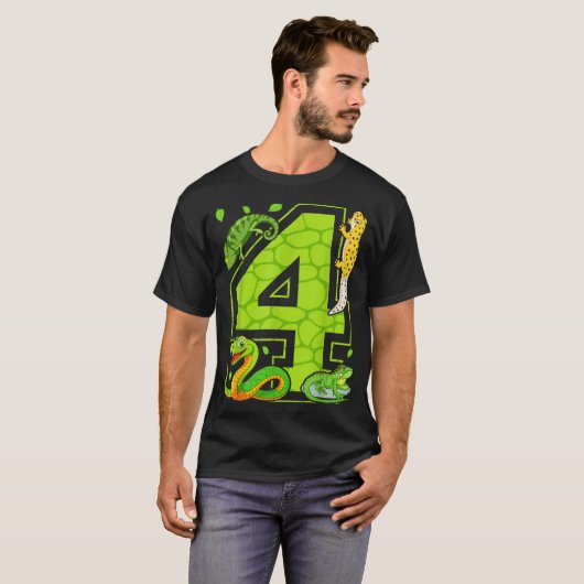 T-shirt 4th Birthday Snake Lizard Reptile 4 Year Old Party (Devant entier)
