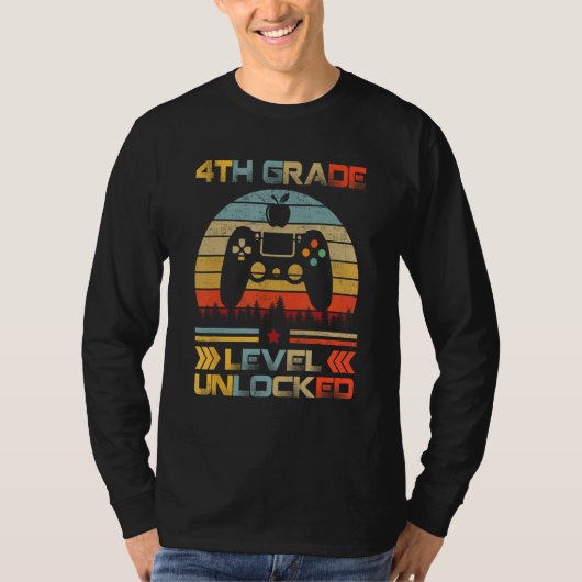 T-shirt 4th Grade Level Unlocked Gamer First Day Of School (Devant)