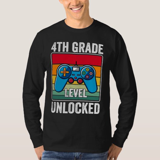 T-shirt 4th Grade Level Unlocked Video Game Back to School (Devant)