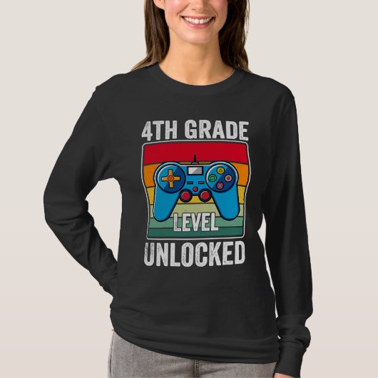 T-shirt 4th Grade Level Unlocked Video Game Back to School (Devant)