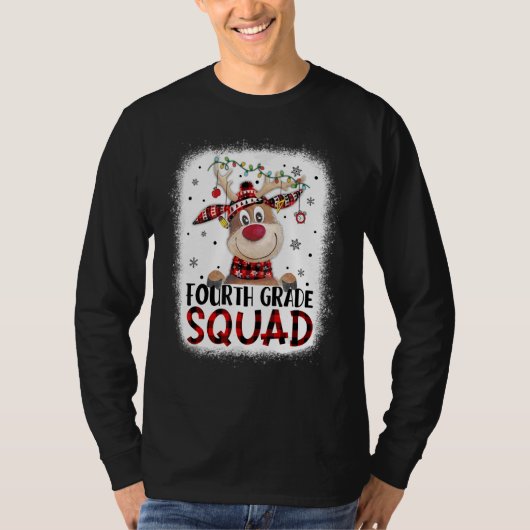 T-shirt 4th Grade Squad Plaid Reindeer Santa Hat Teacher C (Devant)
