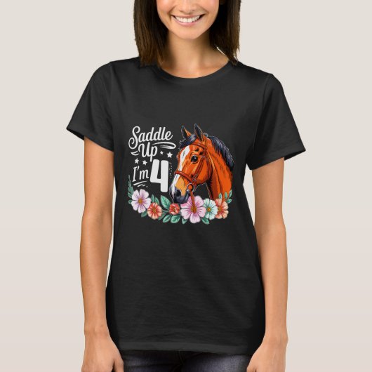 T-shirt 4th Horse Birthday Four Years Old Girls Horses Bir (Devant)