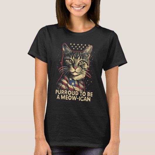 T-shirt 4th July Cat Lover, Purroud To Be A Meow-Ican, Ame (Devant)