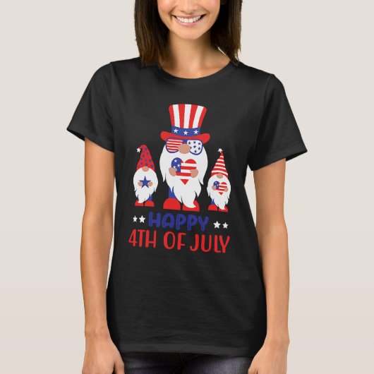 T-shirt 4th July Gnome Happy 4th July US flag (Devant)