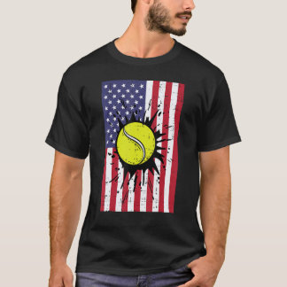 T-shirt 4th July Tennis America Flag Patriotic Men Boys Ki