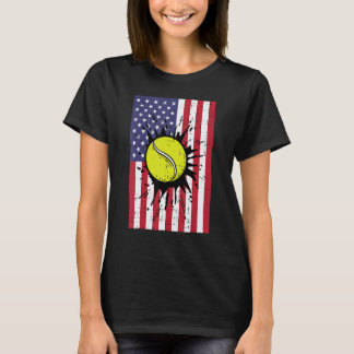 T-shirt 4th July Tennis America Flag Patriotic Men Boys Ki