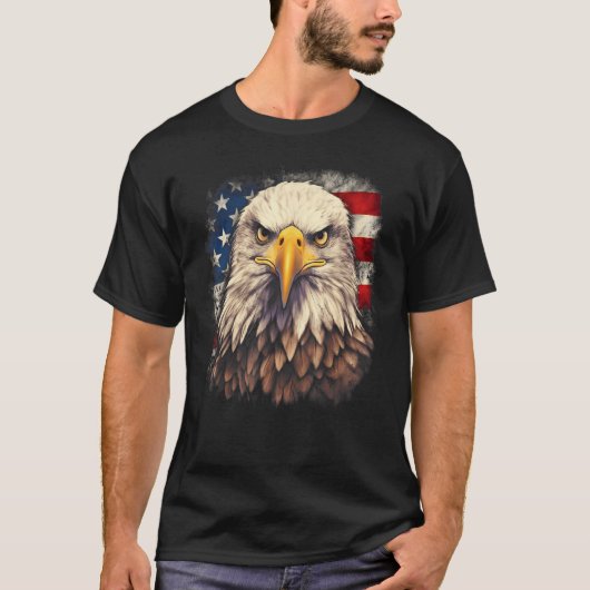 T-shirt 4th July US Flag Bald Eagle Proud American Men Wom (Devant)