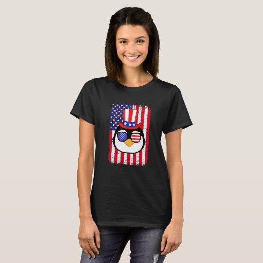 T-shirt 4th Of July American Flag Patriotic Penguin Sungla (Devant entier)