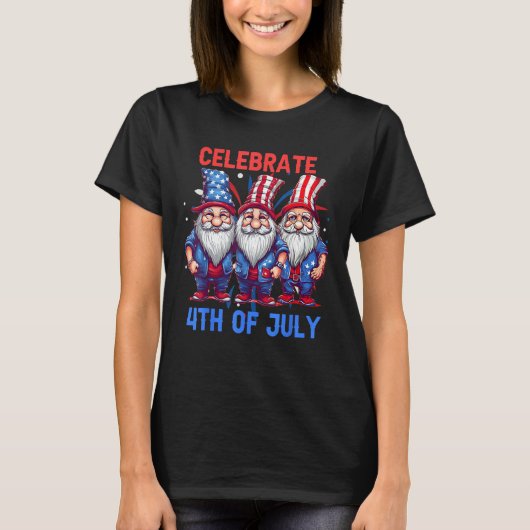 T-shirt 4th Of July American Gnomes Celebrating Independen (Devant)