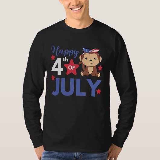 T-shirt 4th Of July American Monkey For Kids Cute Usa Monk (Devant)